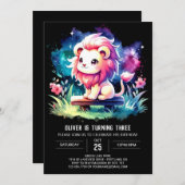 Pastel Safari Lion Verjaardag Kaart (Voorkant / Achterkant)