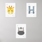 Pastel Safari Nursery Wall Art Set Giraffe Zebra (Voorkant)