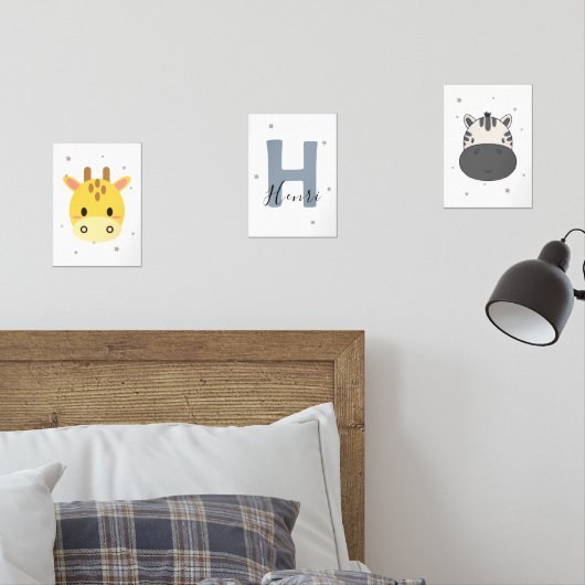 Pastel Safari Nursery Wall Art Set Giraffe Zebra (Slaapkamer)