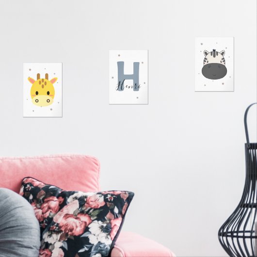 Pastel Safari Nursery Wall Art Set Giraffe Zebra (Woonkamer)