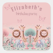 Pastel Safari – Waterverf Oerwoud Dieren | Vierkante Sticker (Voorkant)