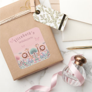 Pastel Safari – Waterverf Oerwoud Dieren Vierkante Sticker