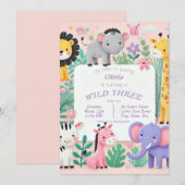 Pastel Safari Wild Verjaardag Uitnodiging (Voorkant / Achterkant)