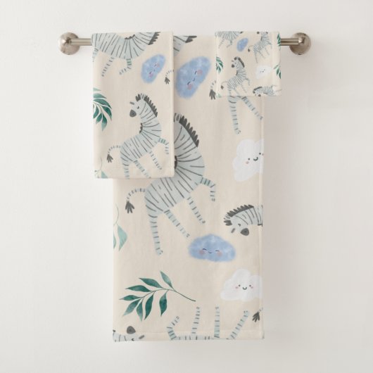 Pastel safari zebra dierpatroon roze crèche bad handdoek (Insitu)