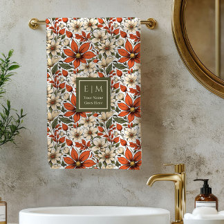 Pastel Sage Autumn Flowers Personalized Bath Towel Bad Handdoek