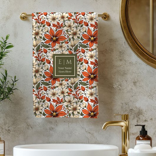Pastel Sage Autumn Flowers Personalized Bath Towel Bad Handdoek