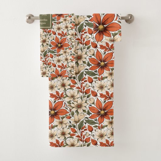 Pastel Sage Autumn Flowers Personalized Bath Towel Bad Handdoek (Insitu)