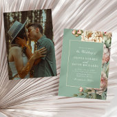 Pastel Sage & Blush Pioen Custom Foto Bruiloft Kaart