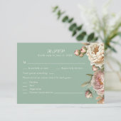 Pastel Sage Green and Blush Pink Peonies RSVP Card (Staand voorkant)