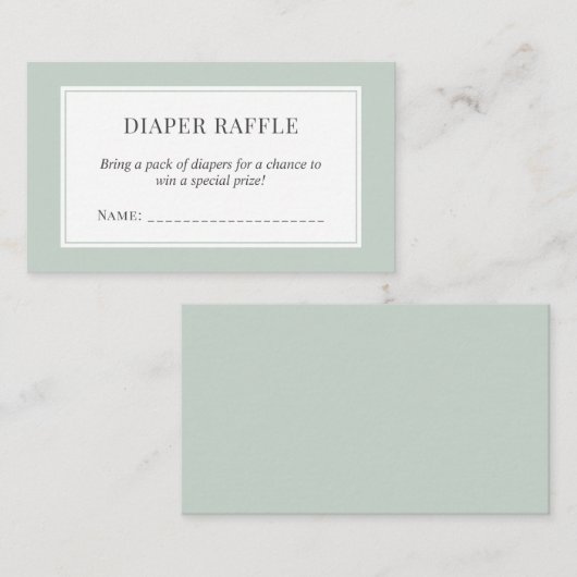 Pastel Sage Green Baby shower Luier Raffle Ticket Informatiekaartje (Voorkant / Achterkant)