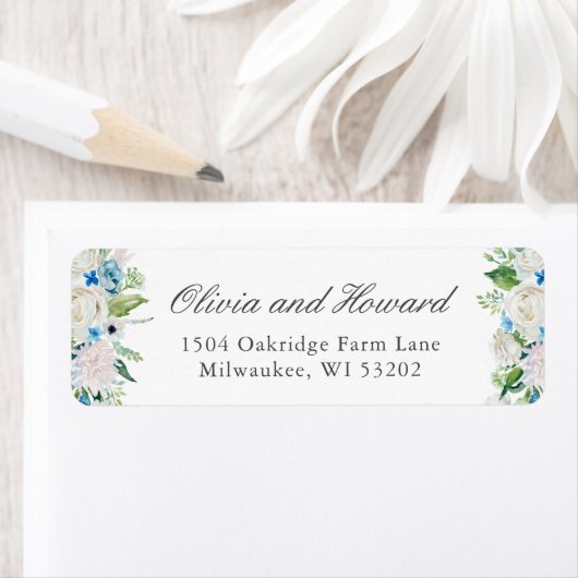 Pastel Sage Green Blue White Waterverf Floral Etiket (Insitu)