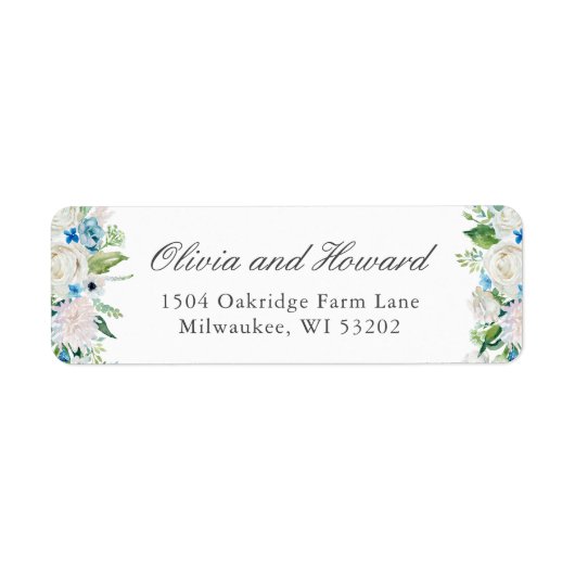 Pastel Sage Green Blue White Waterverf Floral Etiket (Voorkant)