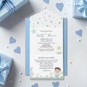 Pastel Sage Groen Schattige Jongen met Sterren & B All In One Uitnodiging