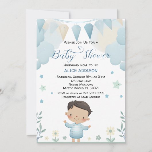 Pastel Sage Groen Schattige Jongen met Sterren & B Kaart (Voorkant)