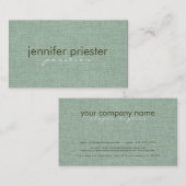 Pastel Sage Groene Burlap Linnen Textuur Visitekaartje (Voorkant / Achterkant)