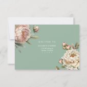 Pastel Sage Groene en Blush Roze Pioenrozen RSVP-k Bedankkaart (Achterkant)