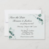 Pastel Sage Groene Eucalyptus Bruiloft Save The Date (Voorkant)