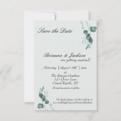 Pastel Sage Groene Eucalyptus Bruiloft Save The Date (Voorkant)