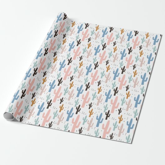 Pastel Saguaro Cactus Pattern Cadeaupapier (Uitgerold)