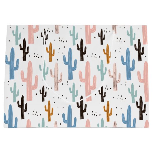 Pastel Saguaro Cactus Pattern Groot Cadeauzakje (Voorkant)