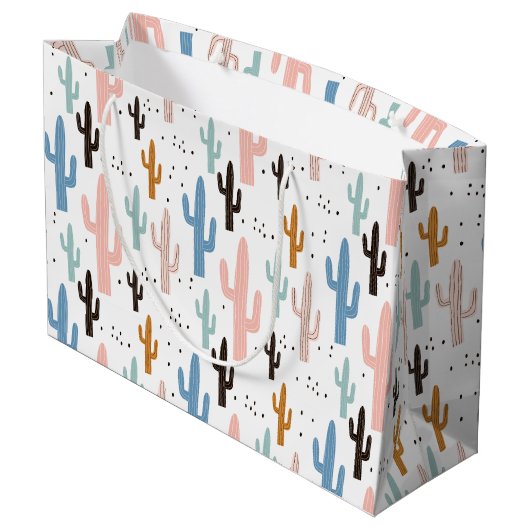 Pastel Saguaro Cactus Pattern Groot Cadeauzakje (Achterkant Gekanteld)