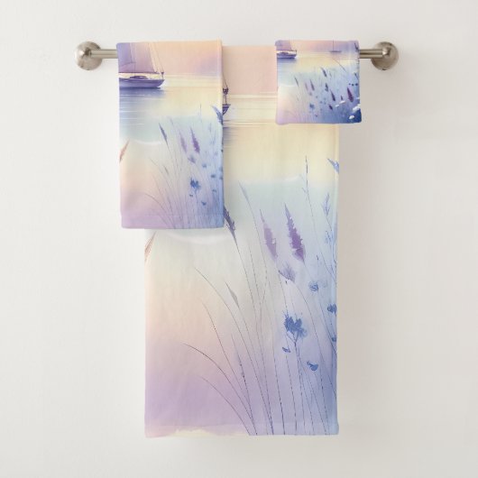 Pastel Sailboat Coastal Dreamscape Bad Handdoek (Insitu)