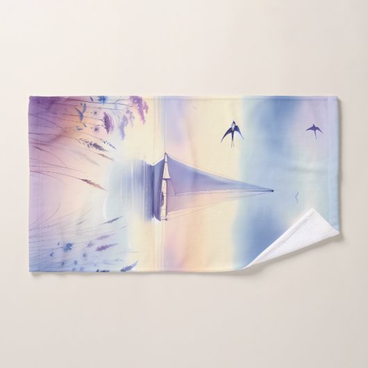 Pastel Sailboat Coastal Dreamscape Bad Handdoek (Handdoek)