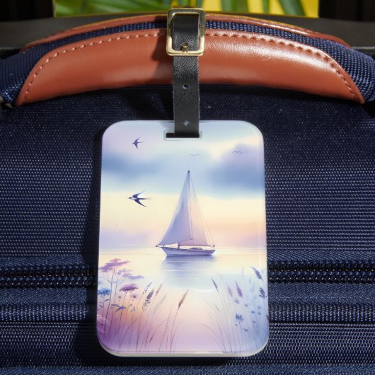 Pastel Sailboat Coastal Dreamscape Bagagelabel (Voorkant Insitu 2)