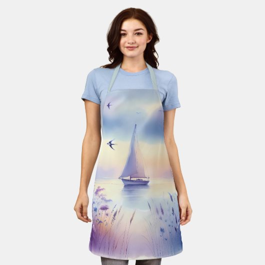 Pastel Sailboat Coastal Dreamscape Schort (Gedragen)