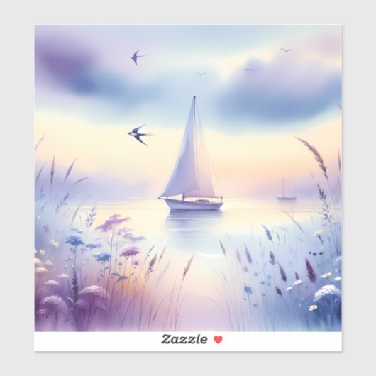 Pastel Sailboat Coastal Dreamscape Sticker (Vel)