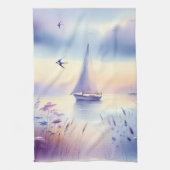 Pastel Sailboat Coastal Dreamscape Theedoek (Verticaal)