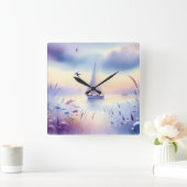 Pastel Sailboat Coastal Dreamscape Vierkante Klok (Huis)