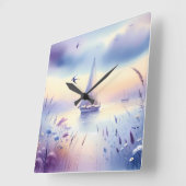 Pastel Sailboat Coastal Dreamscape Vierkante Klok (Hoek)
