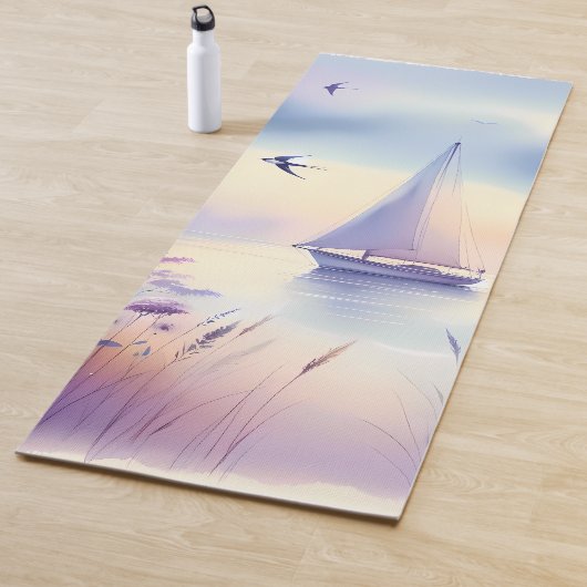 Pastel Sailboat Coastal Dreamscape Yogamat (In situ)