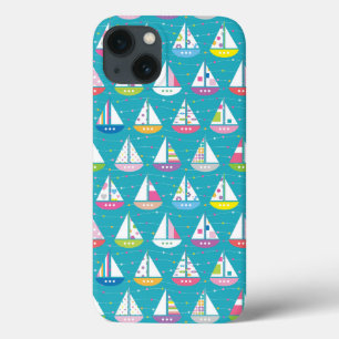 Pastel Sailboat Pattern iPhone 13 Hoesje