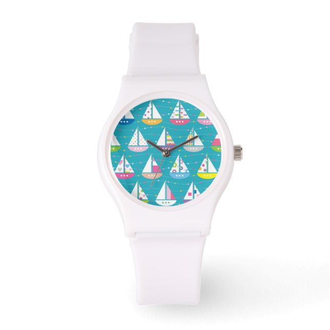Pastel Sailboat Pattern Horloge (Voorkant)