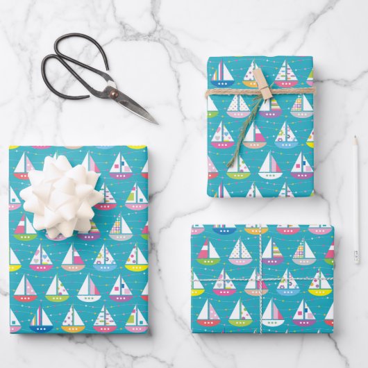 Pastel Sailboat Pattern Inpakpapier Vel (Voorkant)