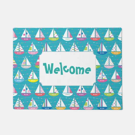 Pastel Sailboat Pattern | Jouw tekst toevoegen Deurmat (Voorkant)