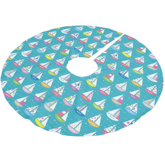Pastel Sailboat Pattern Kerstboom Rok (Gekanteld)