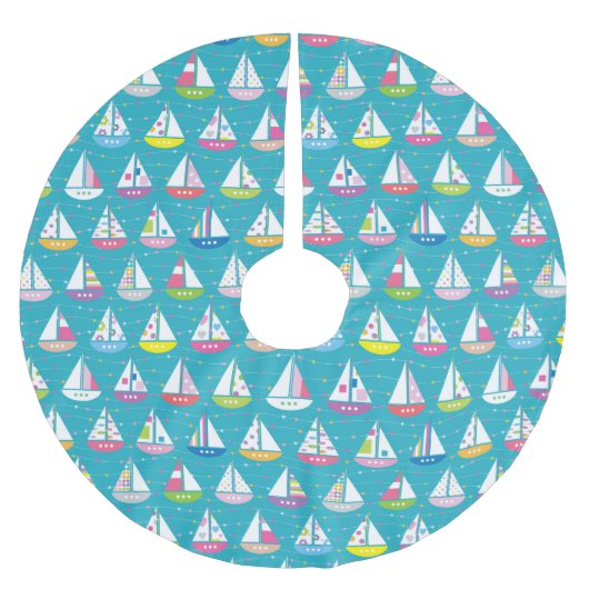 Pastel Sailboat Pattern Kerstboom Rok (Voorkant)