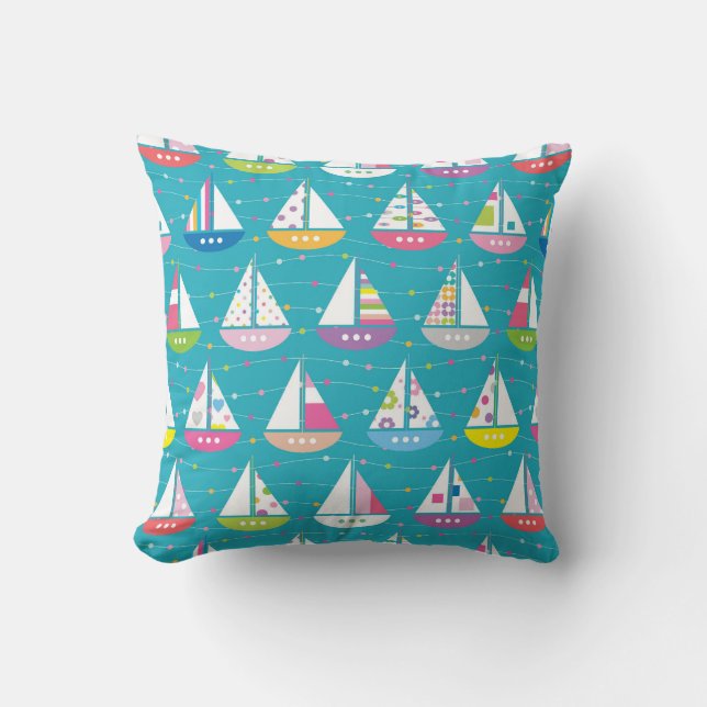 Pastel Sailboat Pattern Kussen (Voorkant)