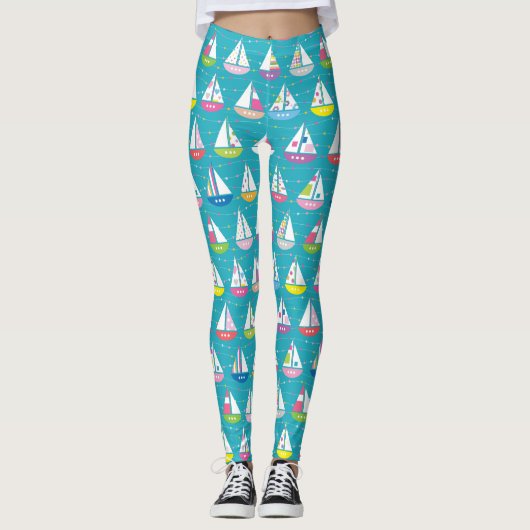 Pastel Sailboat Pattern Leggings (Voorkant)