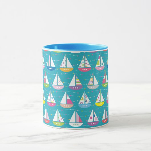 Pastel Sailboat Pattern Mok (Midden)