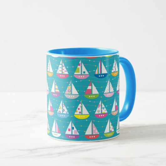 Pastel Sailboat Pattern Mok (Voorkant rechts)