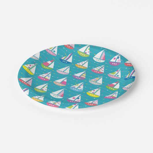 Pastel Sailboat Pattern Papieren Bordje (Gekanteld)