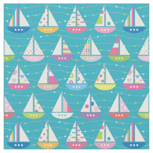 Pastel Sailboat Pattern Stof (Close Up)