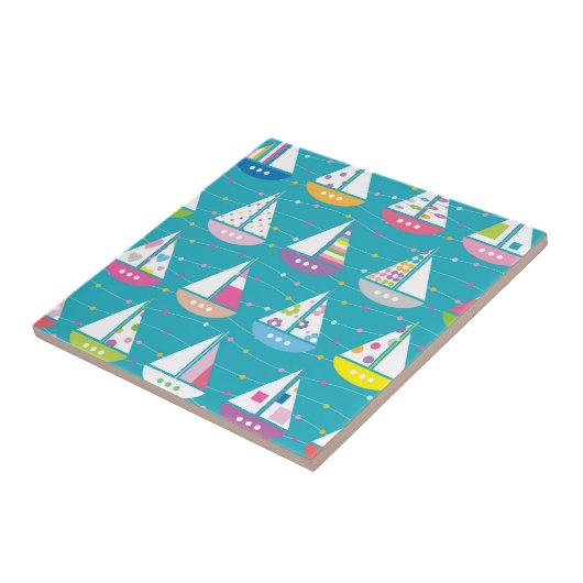 Pastel Sailboat Pattern Tegeltje (Zijkant)