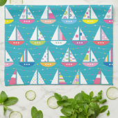 Pastel Sailboat Pattern Theedoek (Gevouwen)