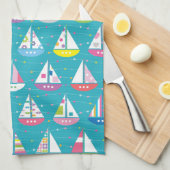 Pastel Sailboat Pattern Theedoek (Quarter Fold)