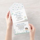 Pastel Saliegroen Schattig Jochie met Sterren en B All In One Uitnodiging (Afscheurbaar)
